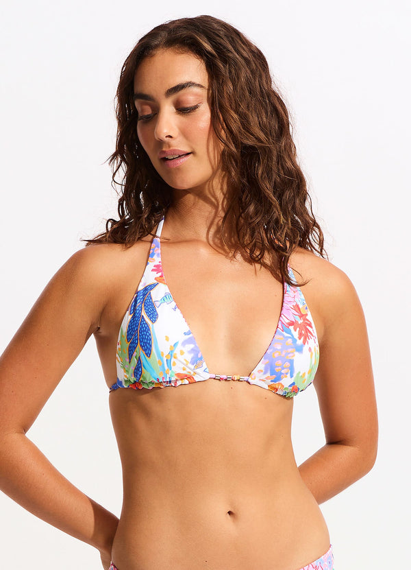 Under The Sea Reversible Slide Triangle Bikini Top - White