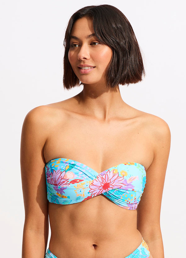 Under The Sea Twist Bandeau Bikini Top - Blue Mist