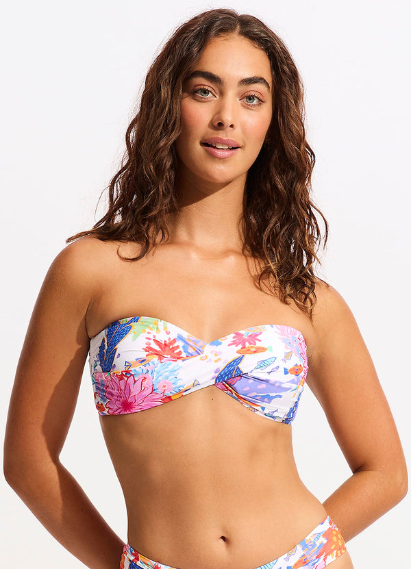 Under The Sea Twist Bandeau Bikini Top - White