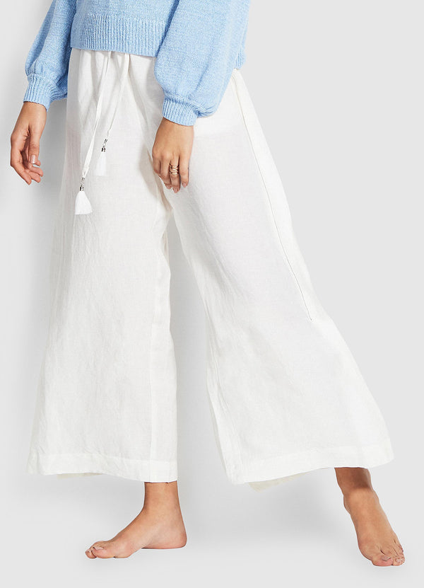 Linen Blend Beach Pant - White