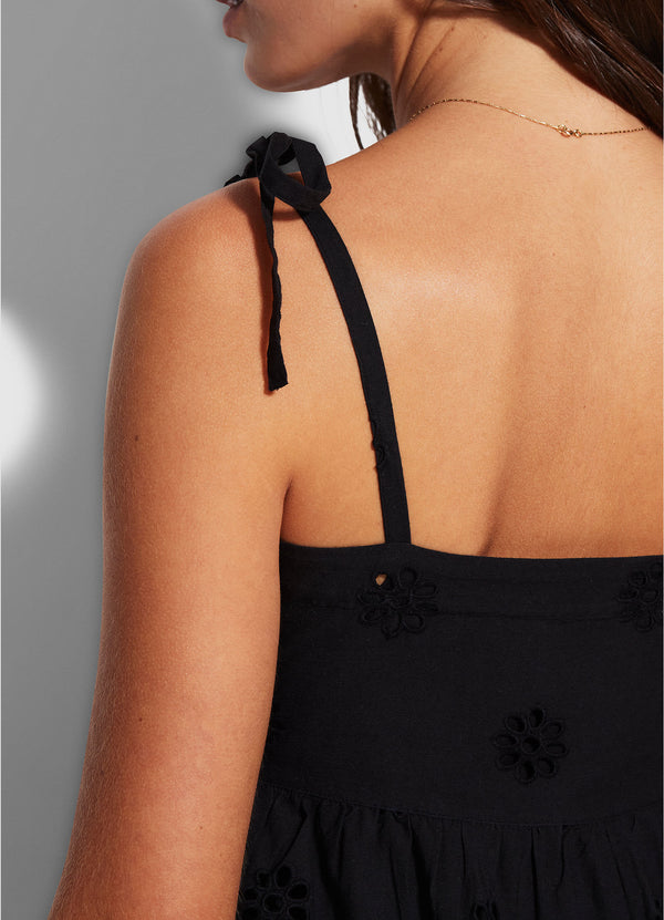 Embroidery Tier Dress  - Black