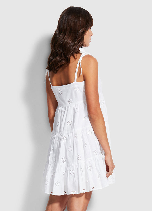 Embroidery Tier Dress  - White