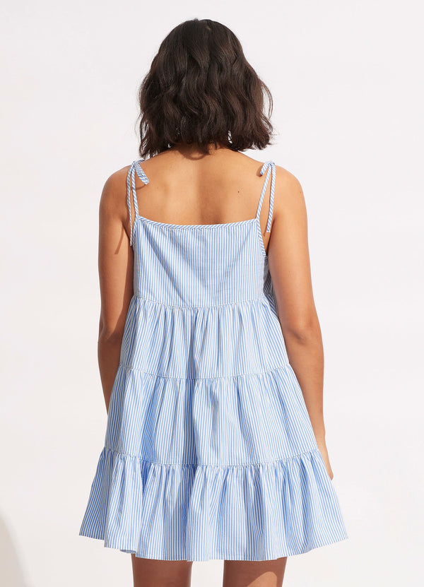 Henley Stripe Mini Dress - Blue/White