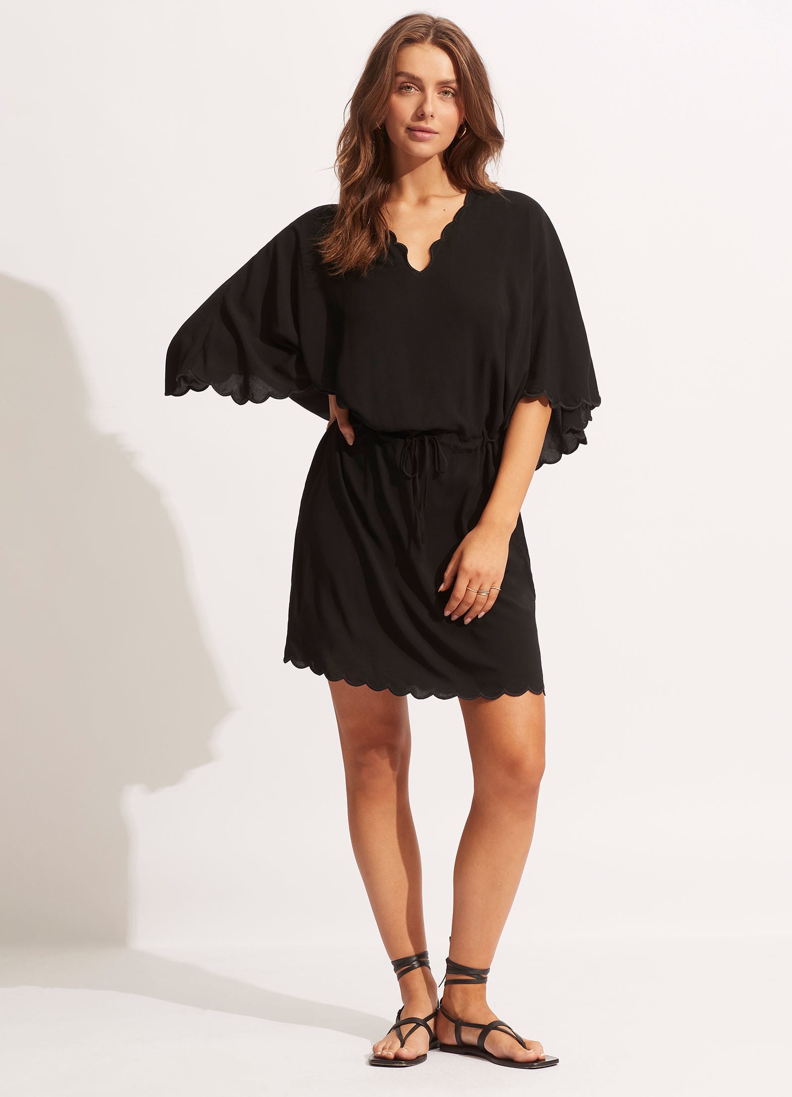 SEAFOLLY Gia Scallop KaftanシーフォリーサマードレスS Gia Scallop Kaftan - Black – Seafolly Singapore