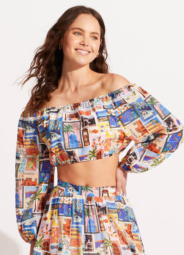 On Vacation Crop Top - Azure