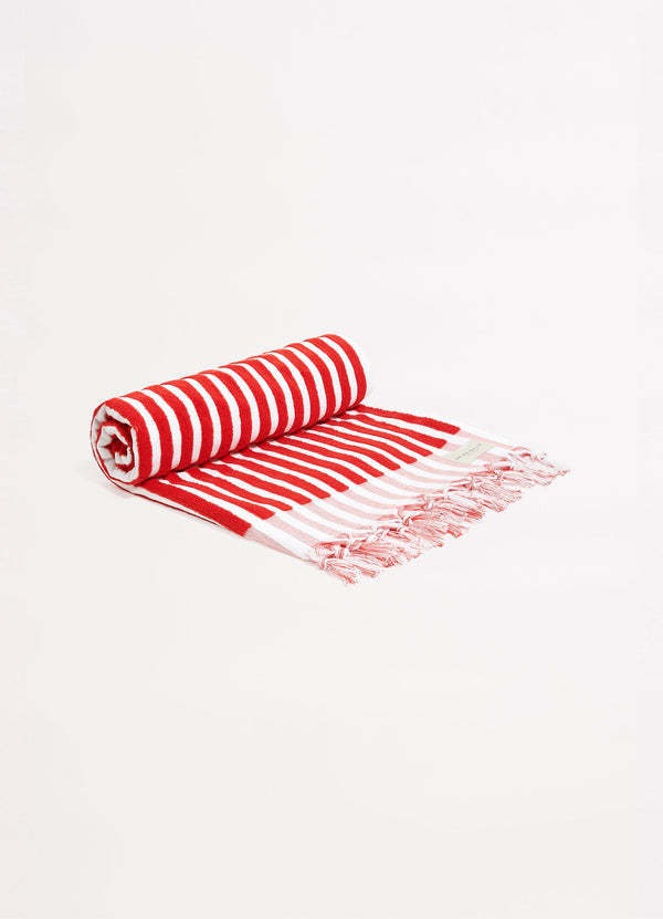 Marina Stripe Towel - Chilli