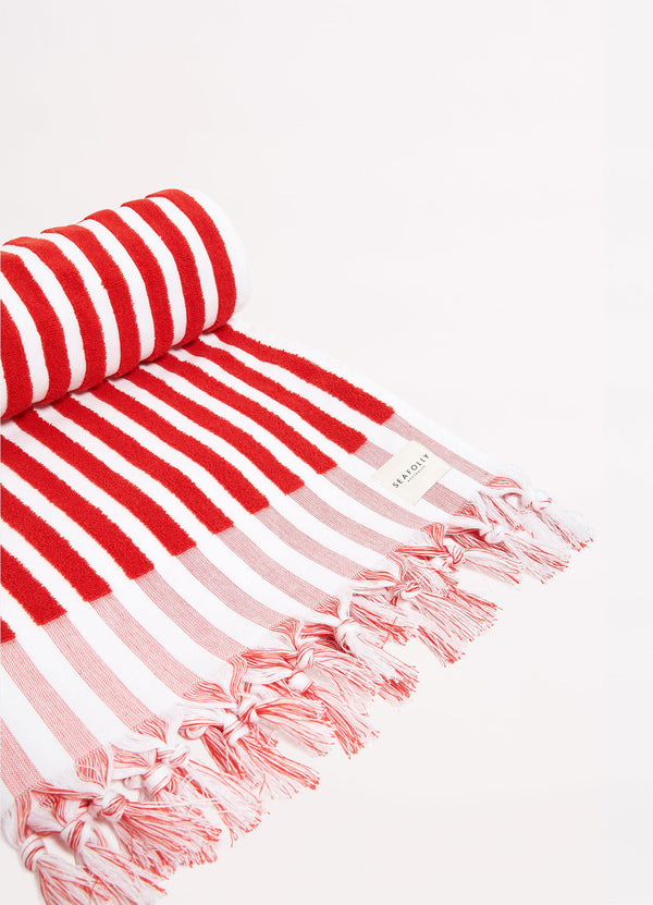 Marina Stripe Towel - Chilli