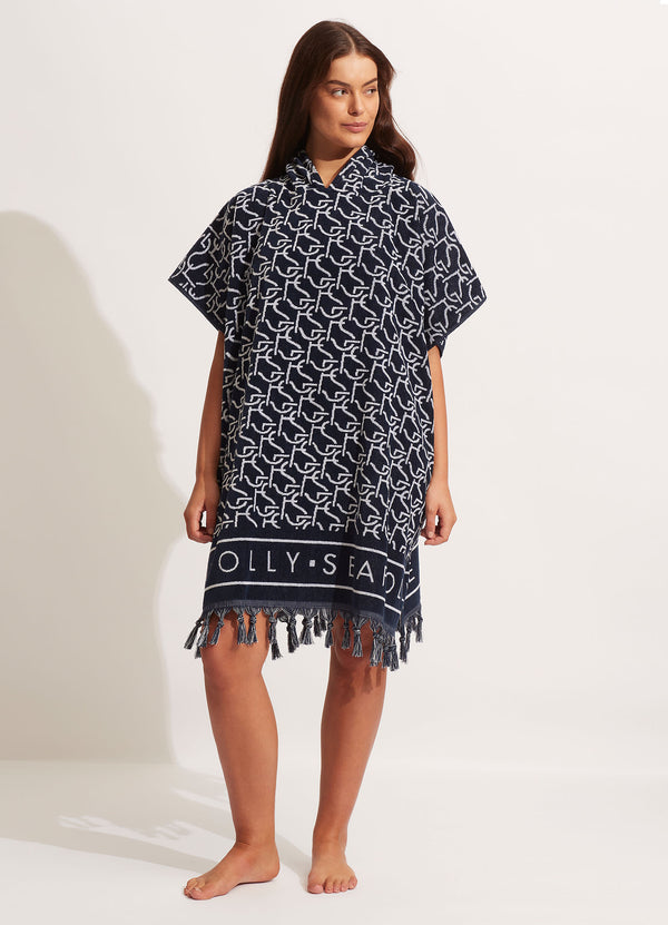 SF Monogram Towel Poncho - True Navy