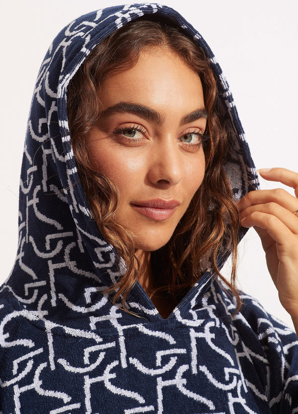 SF Monogram Towel Poncho - True Navy