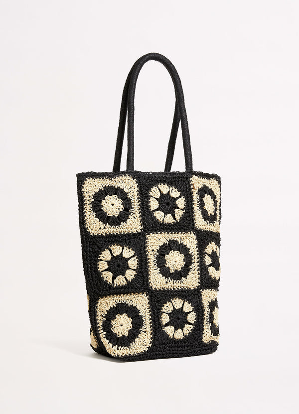 Crochet Tote - Black/Natural