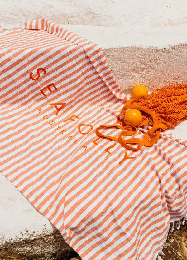 Turkish Towel & Net Bag Set - Mandarin