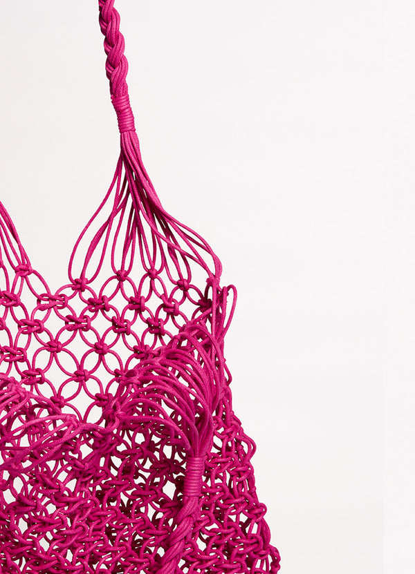 Macrame Cord Tote Bag - Pink