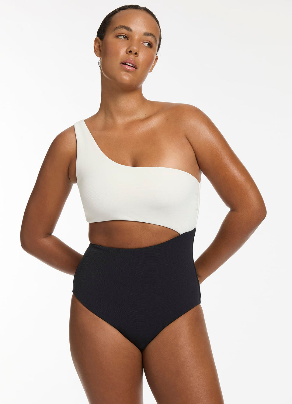 Versa Rib One Shoulder One Piece Black/Cream