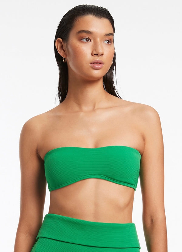 Isla Rib Minimal Bandeau Bikini Top - Green