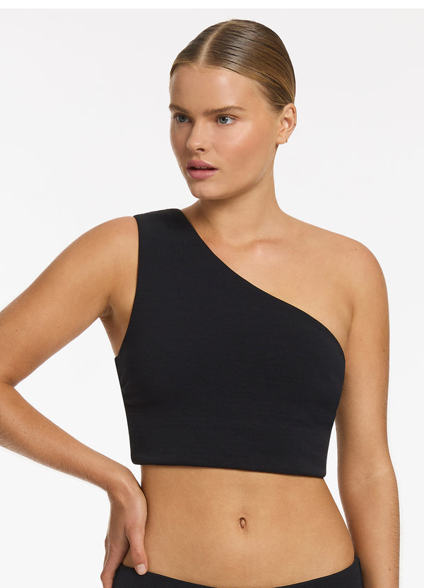 Isla Rib Wide Shoulder Top - Black