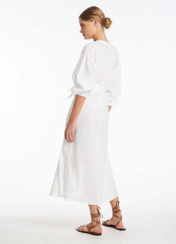 Jetset Shirred Cuff Shirt Dress - White