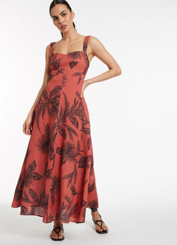 Desert Palm Multi Stitch Dress - Terracotta
