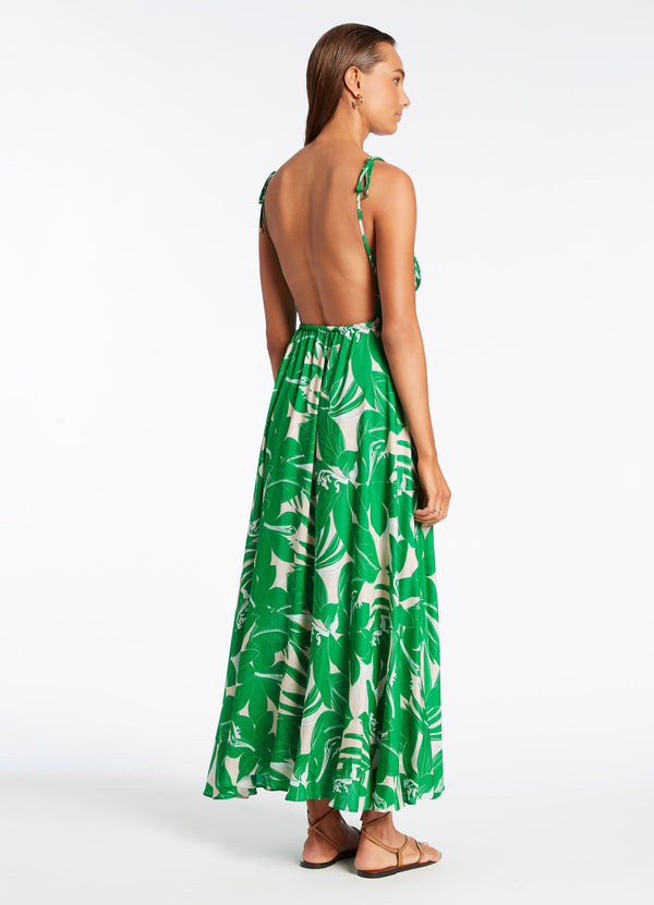 Floreale Backless Maxi Dress - Green