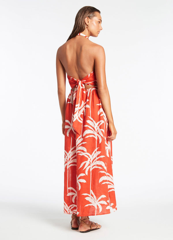 Palme Tie Back Maxi Dress - Cherry