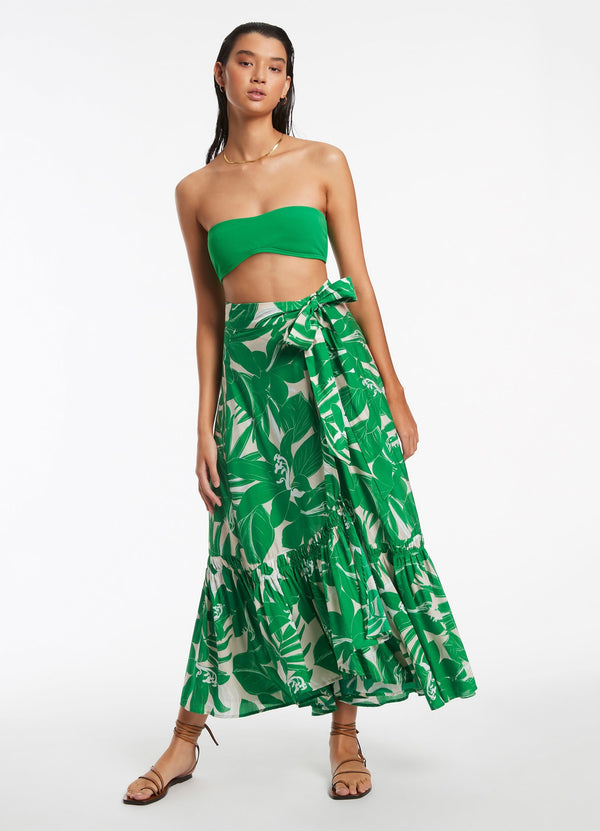 Floreale Ruffle Wrap Skirt - Green