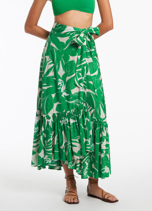 Floreale Ruffle Wrap Skirt - Green