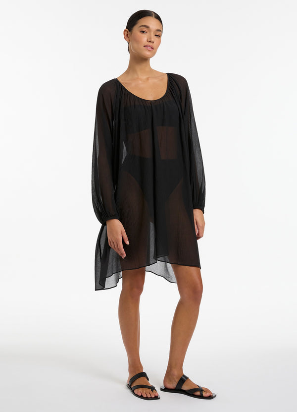 Jetset Crinkle Mini Kaftan - Black